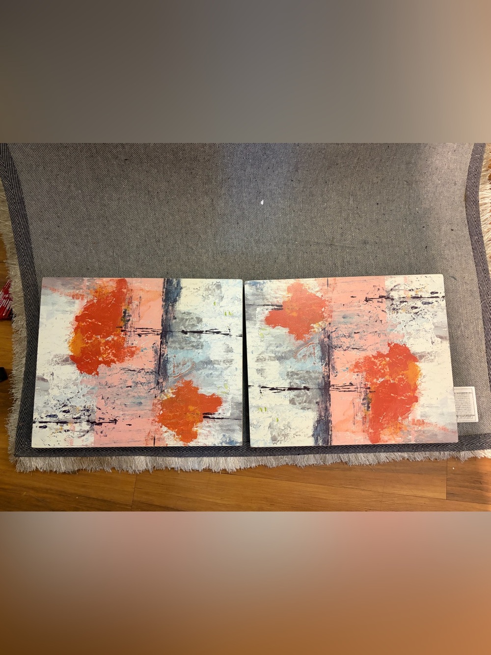 Primitives by Kathy Abstract Coral and Gray Diptych Canvas Art – Home Art
